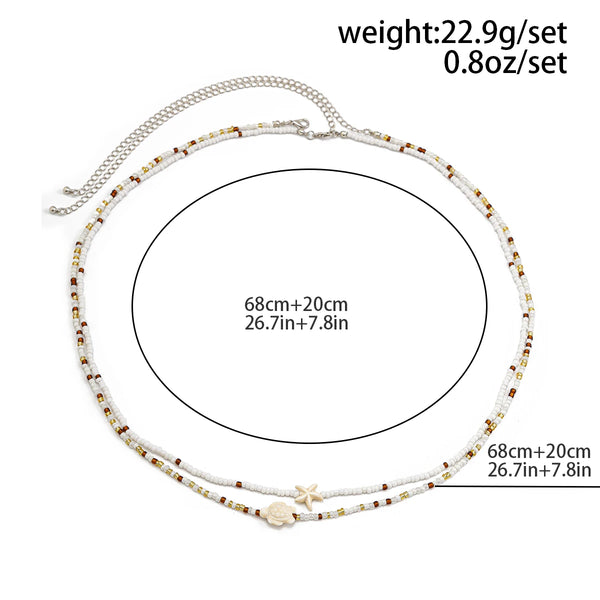 SHIXIN 2Pcs Bohemian Turtle Sea Star Waist Chain Set for Women Summer Bikini Small Seed Beads Belly Chain Beach Body Jewelry