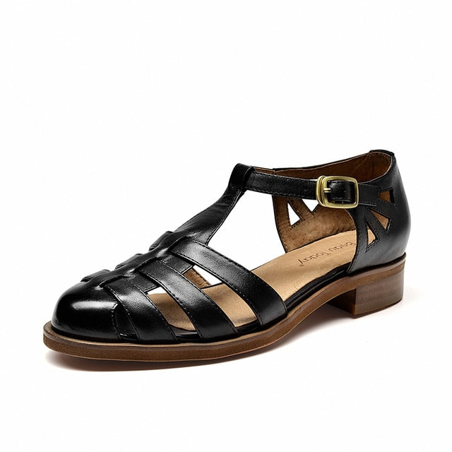 Women Genuine Leather Mary Jane Inspired Buckle Strap Casual Flats Vintage inspired