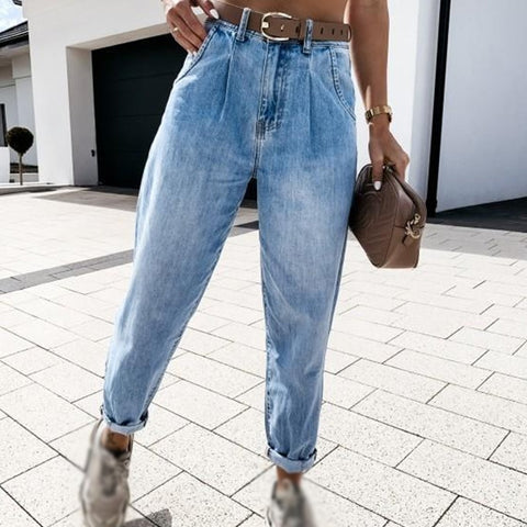 Women Jeans High Waist Demin Harem Pencil Pants Solid Long Pants Streetwear Casual Trousers