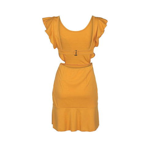 WildPinky Short Party Dress Casual Summer Women Beach Dress High Street Ruffles Sleeve Buckle Backless Dresses Vestidos Female