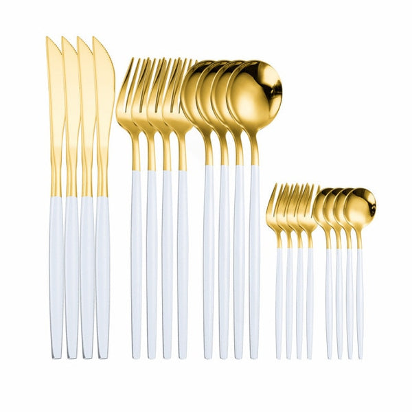 Stainless Steel Cutlery Set 20 PcsTableware Dinner Sets Spoon Fork Knife Dish Set Dinnerware White Gold Flatware luxury Kitchen