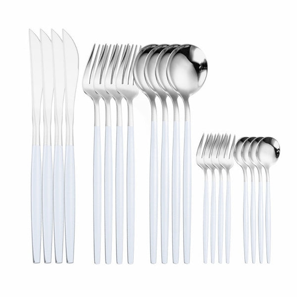 Stainless Steel Cutlery Set 20 PcsTableware Dinner Sets Spoon Fork Knife Dish Set Dinnerware White Gold Flatware luxury Kitchen