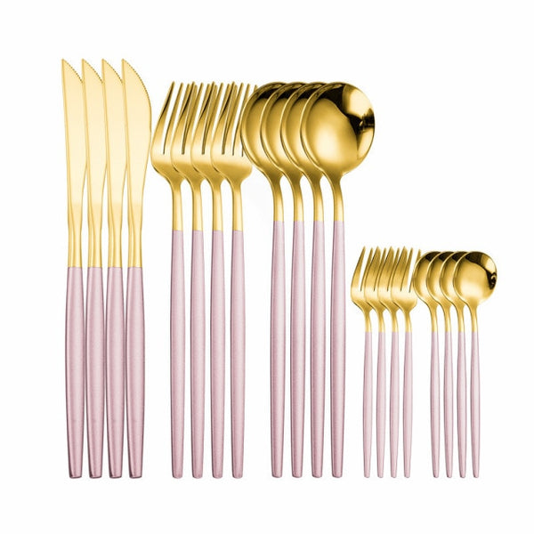 Stainless Steel Cutlery Set 20 PcsTableware Dinner Sets Spoon Fork Knife Dish Set Dinnerware White Gold Flatware luxury Kitchen