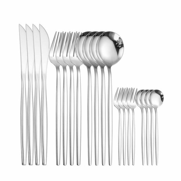 Stainless Steel Cutlery Set 20 PcsTableware Dinner Sets Spoon Fork Knife Dish Set Dinnerware White Gold Flatware luxury Kitchen