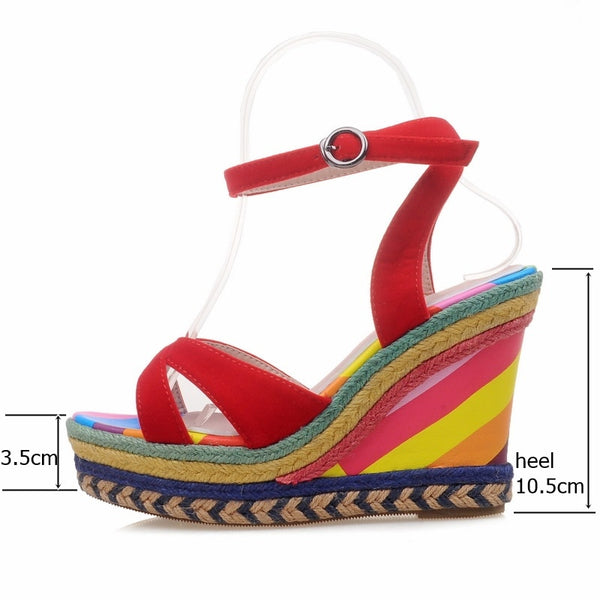 Sandals Slope Heel Round Toe  Multicolor Espadrille Wedge peep toe