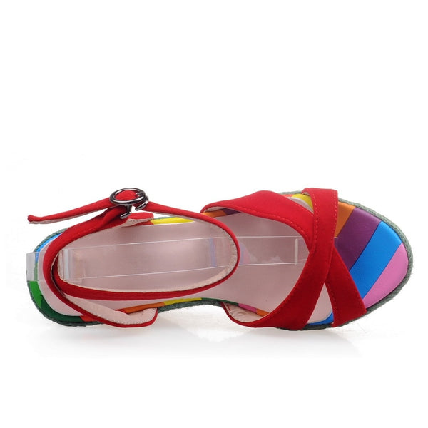 Sandals Slope Heel Round Toe  Multicolor Espadrille Wedge peep toe