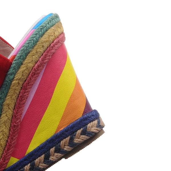 Sandals Slope Heel Round Toe  Multicolor Espadrille Wedge peep toe